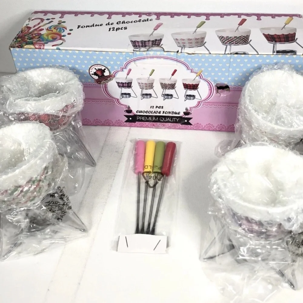 12pcs Ceramic Chocolate Fondue Set Open Box NO TEALIGHT INCLUDED